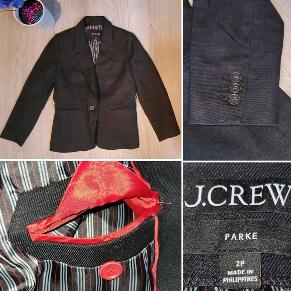 J.Crew Parke Black Linen Blend Blazer Jacket Single Button Closure, Women's 2P - Picture 1 of 16